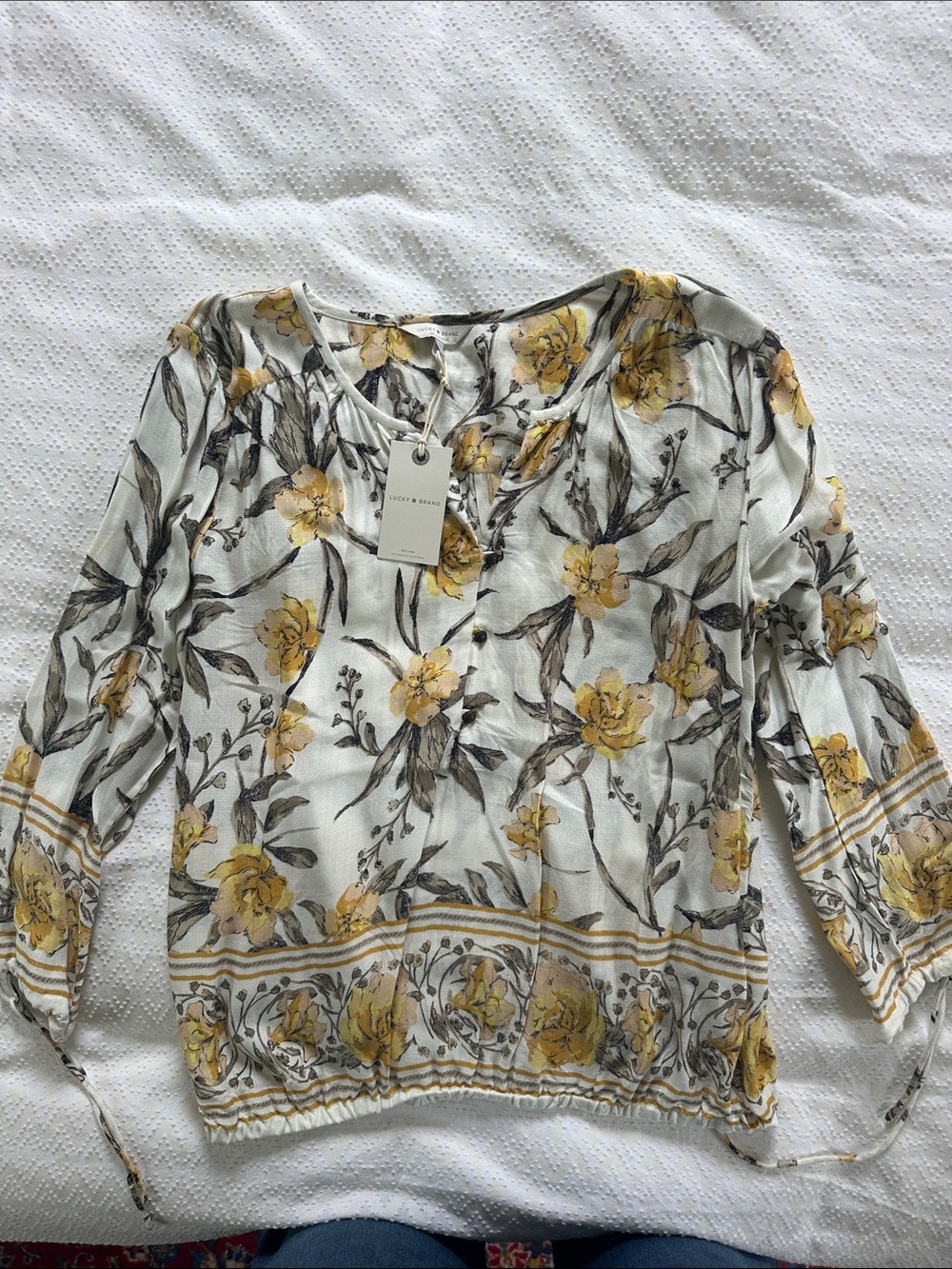 Lucky Brand Yellow Floral Peasant Blouse
